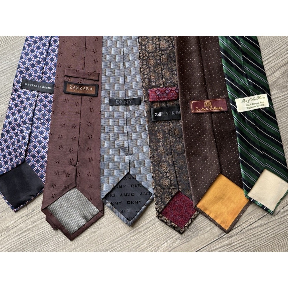 Mens Designer Tie Lot DKNY Geoffrey Beene Zanzara Silk Neckties Brown Green 6
